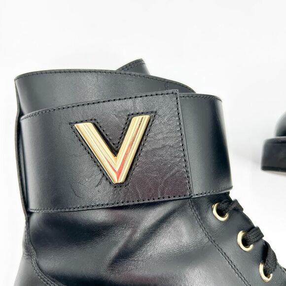 Louis Vuitton LV Wonderland Ranger Black Leather Combat Ankle Boots Size 37, 7 - Picture 7 of 14